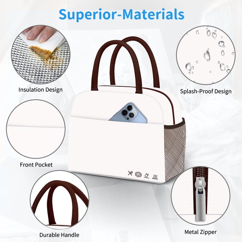 DALINDA Lunch Bag Lunch Box for Women Men Reusable Insulated Lunch Tote Bag  Handbags Case High Capacity for Travel Work Picnic white - Image 3